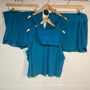 Athleta Teal Blue Active Set | Shirt, Sports Bra, Shorts, Skort | Cute!